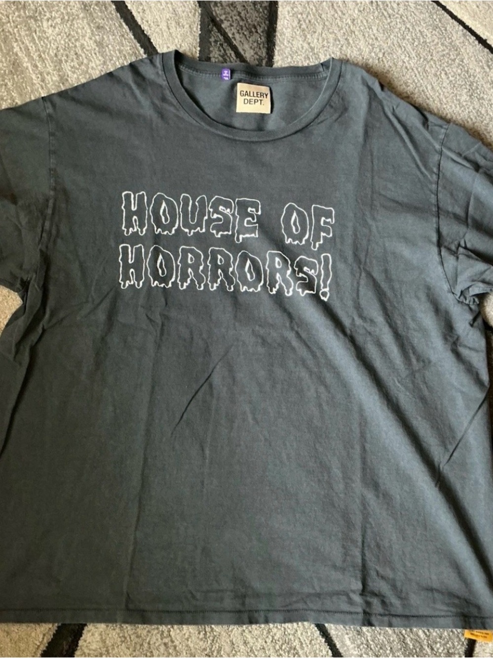 Size XL - Gallery Dept Black Wash Horrors Short Sleeve Glitter Logo Tee Shirt